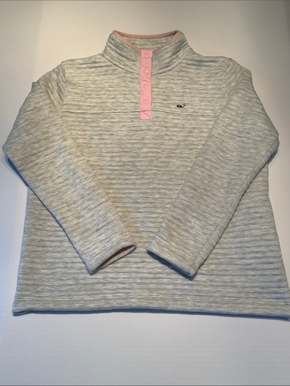 Vineyard Vines Heather Gray Pullover with Pink Trim